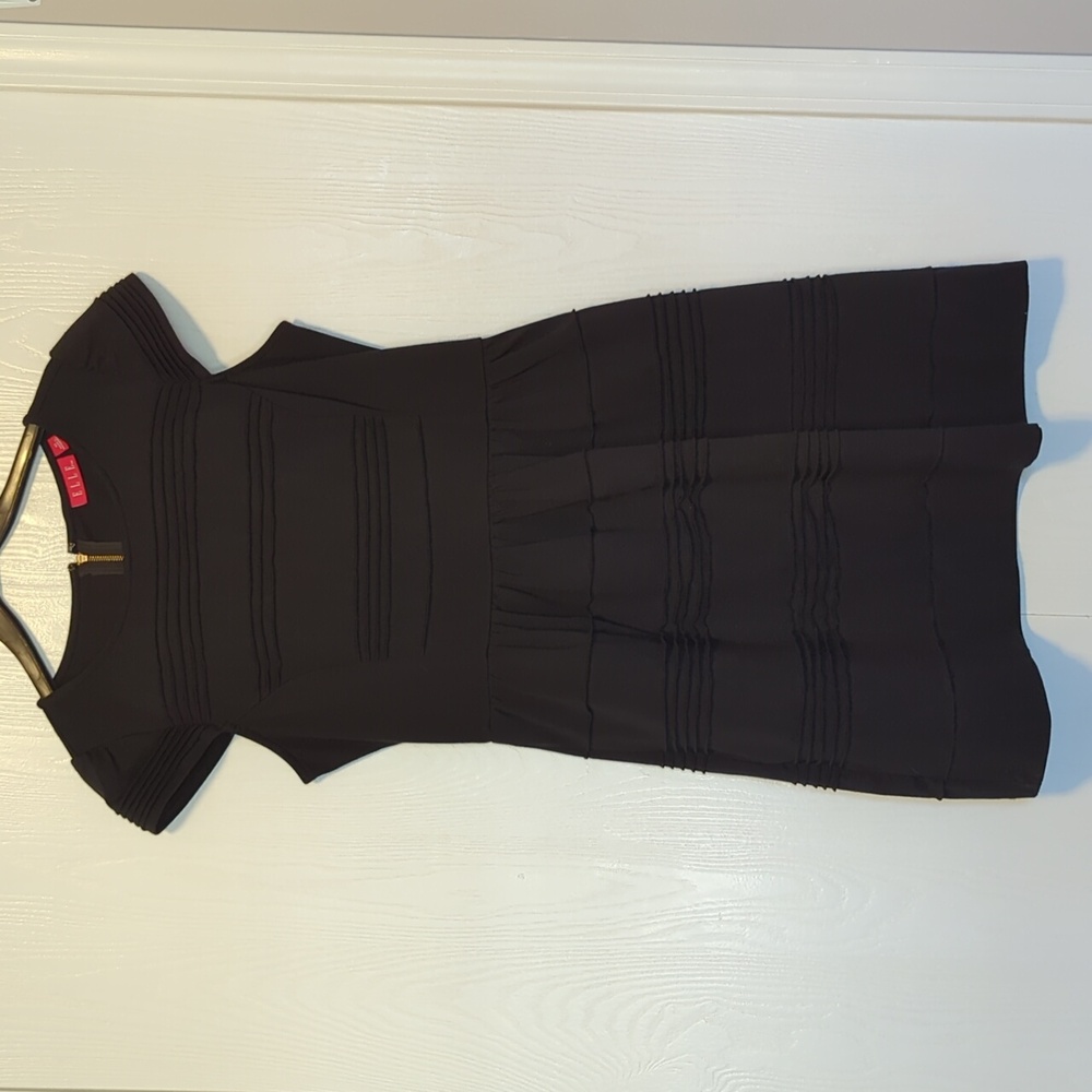 Elle Black Ponte Knit Fit & Flare Cap Sleeve Dress Women's Size 10